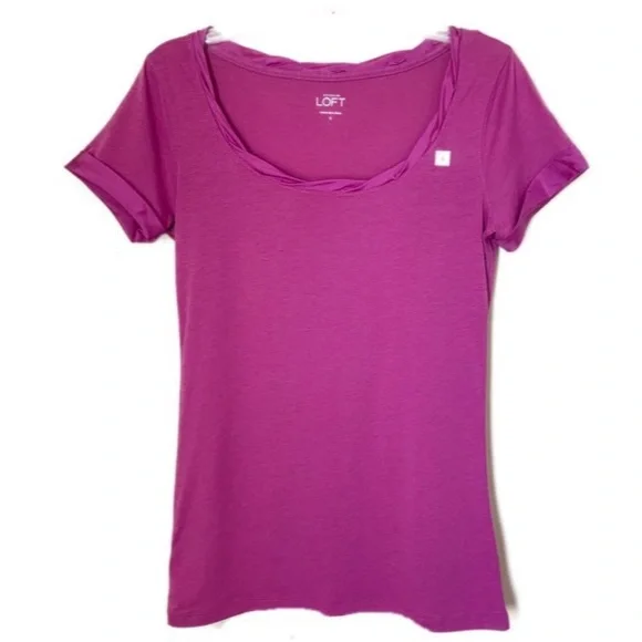 NWT Ann Taylor Loft Fuchsia Tee Shirt Size S - Picture 8 of 8